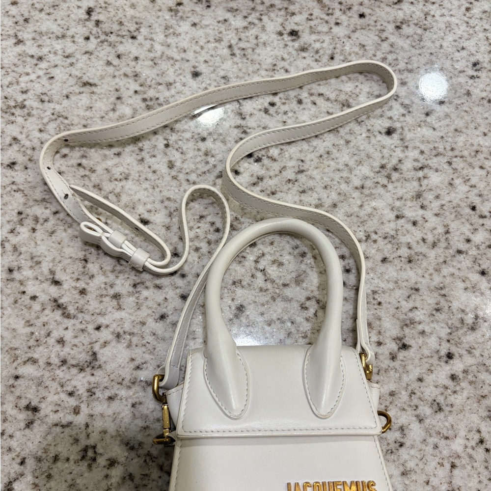 Jacquemus White Mini Handbag with Gold Logo